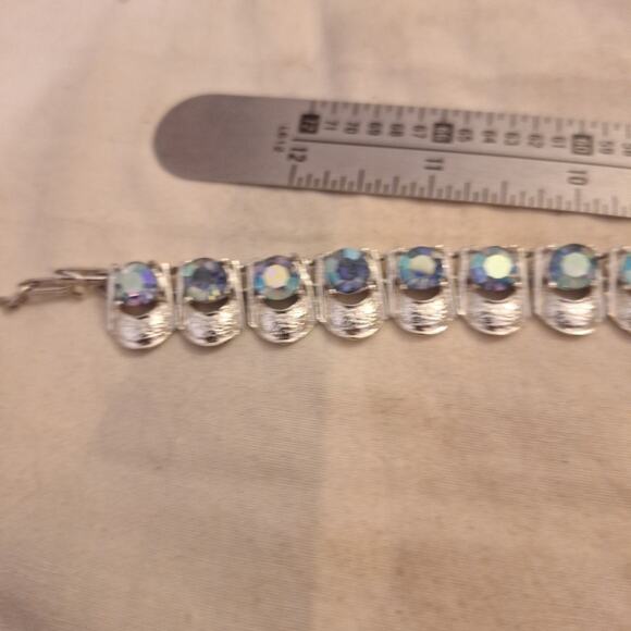 Vintage Silvertone Aurora Borealis Design Necklace 15” - Picture 1 of 5